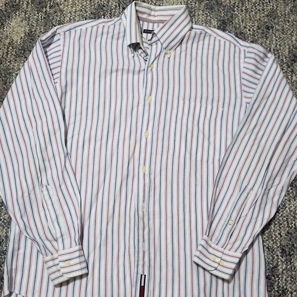 Tommy Hilfiger Other - Vintage Tommy Hilfiger Mens Medium Red White Blue Stripe Button Up Down Shirt M